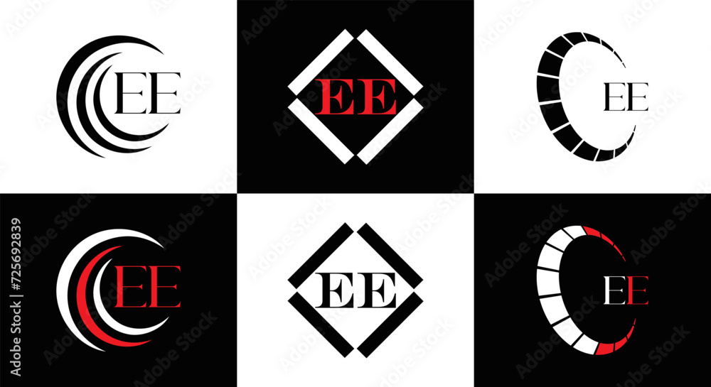 EE logo. E E design. WhitE EE letter. EE, E E letter logo SET design. Initial letter EE linked circle uppercase monogram logo. E E letter logo SET vector design. EE letter logo design	
