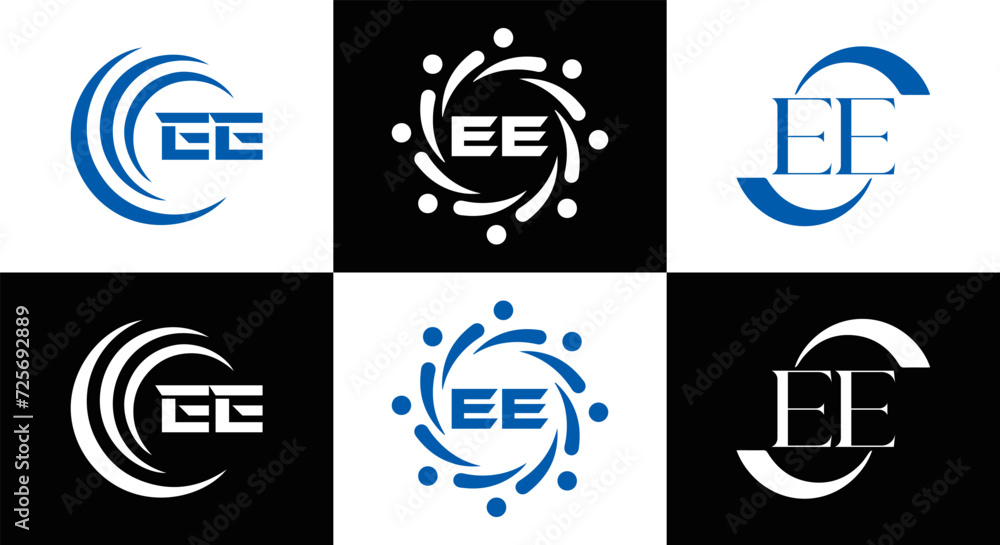 EE logo. E E design. WhitE EE letter. EE, E E letter logo SET design. Initial letter EE linked circle uppercase monogram logo. E E letter logo SET vector design. EE letter logo design	
