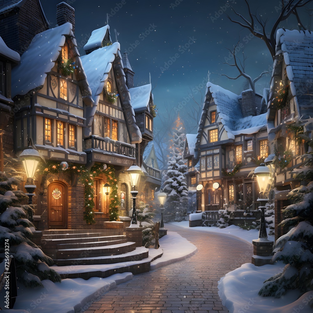 Winter night in the old town. Christmas and New Year concept.