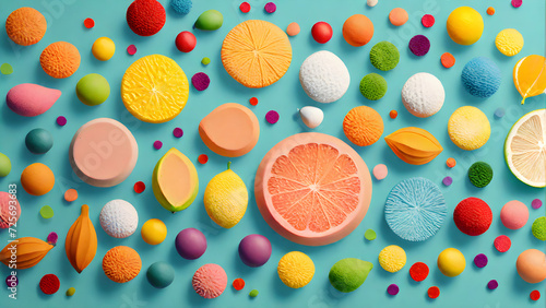 Concept design expressing the happy emotions of the day with fruits of various colors. Generative AI.