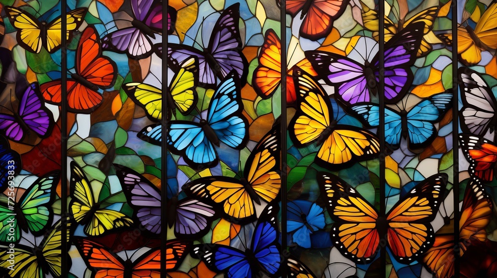 Stained glass window background with colorful Butterfly abstract. Stained glass window background with colorful Butterfly abstract.
