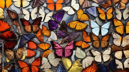 Stained glass window background with colorful Butterfly  abstract.