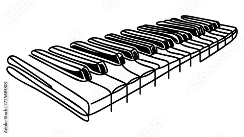 Continuous one line drawing of a piano keyboard. Musical instrument isolated on a white background.