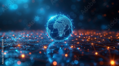 This image illustrates the use of digital technology for energy digitization and communication for internet businesses. The network on earth and the internet of things are represented together in this