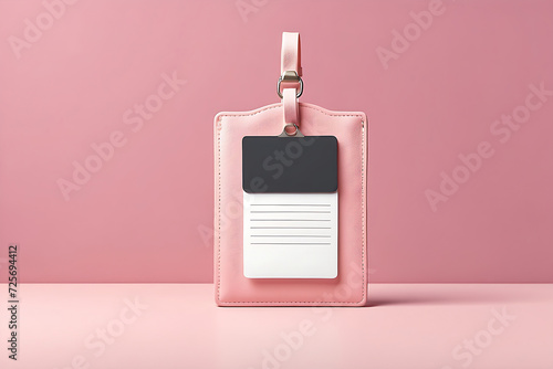 Blank ID card holder on pink background