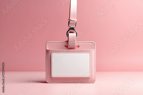Blank ID card holder on pink background photo