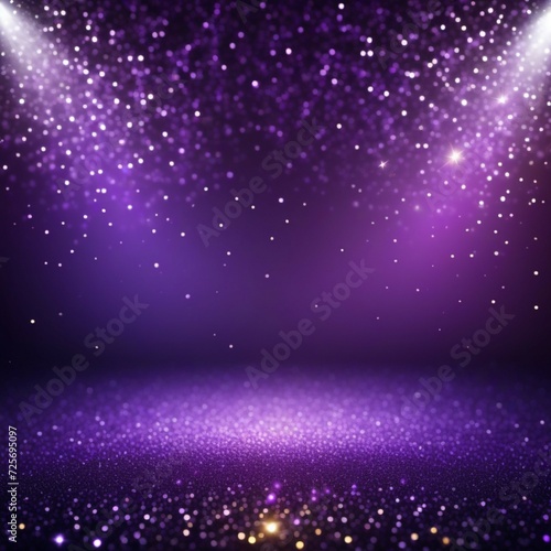 Glitter purple particles stage and light shine abstract background