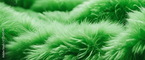 green fur texture top view. green sheepskin background. Fur pattern. Texture of green shaggy