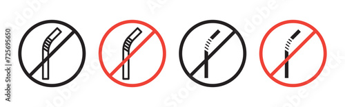 Plastic Straw Ban Vector Icon Set. Pollution Reduction Straw Prohibition Vector Symbol for UI Design. photo