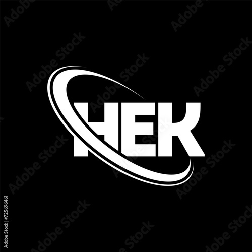 HEK logo. HEK letter. HEK letter logo design. Initials HEK logo linked with circle and uppercase monogram logo. HEK typography for technology, business and real estate brand.