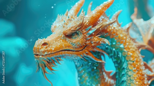 A detailed close up of a dragon's head submerged in water. Perfect for fantasy-themed designs and illustrations © Fotograf