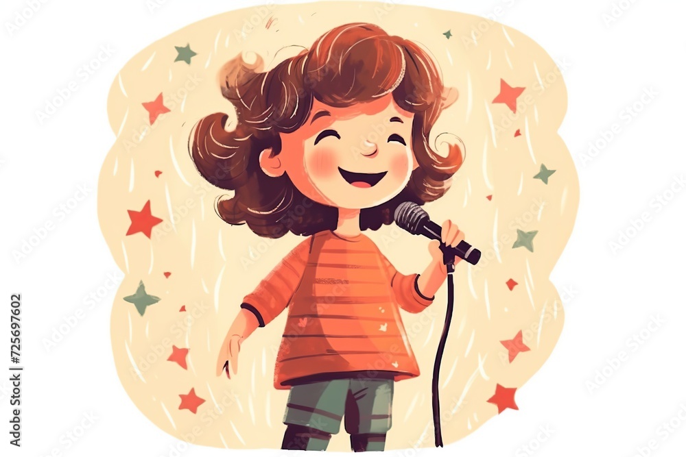 Cute girl singing with microphone. AI Generated Cute girl singing with microphone. AI Generated