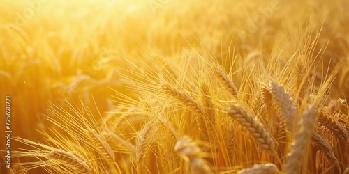 A picturesque field of wheat with the sun shining in the background. Suitable for various uses