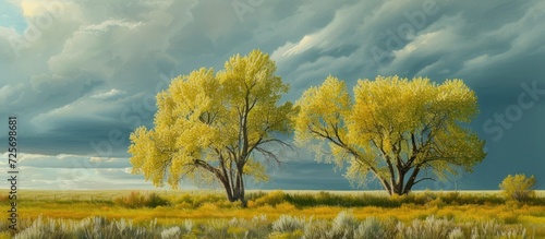 Springtime cottonwood trees photo