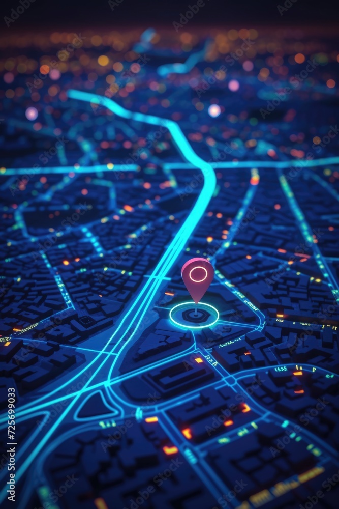 A vibrant city map illuminated by neon lights. Perfect for urban-themed designs and cityscape concepts A vibrant city map illuminated by neon lights. Perfect for urban-themed designs and cityscape concepts