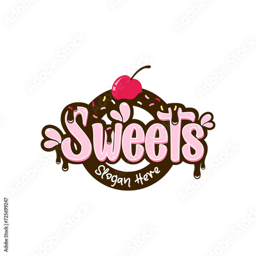 Cherry Sweet, Candy Shop Logo Design Vector.