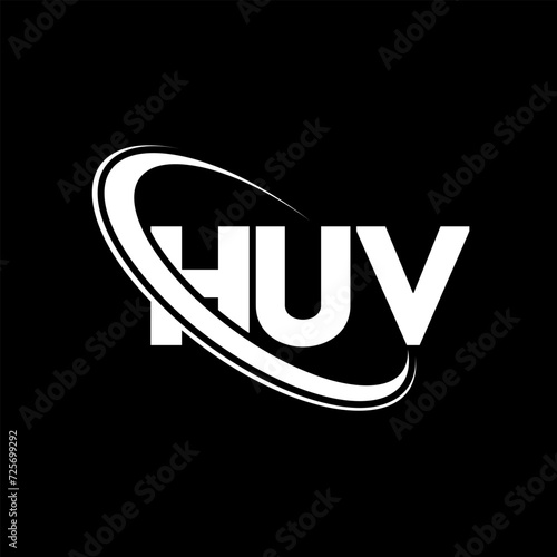 HUV logo. HUV letter. HUV letter logo design. Initials HUV logo linked with circle and uppercase monogram logo. HUV typography for technology  business and real estate brand.