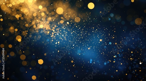 golden confetti falling on blurred blue background