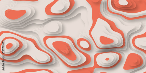 Paper cut topography relief imitation, orange and gray colors multi layers banner. Abstract water flowing liquid texture art design, origami paper cut layer smooth shape vector illustration