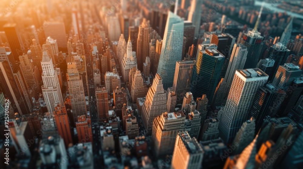 An aerial perspective of a cityscape featuring tall buildings. This image can be used to showcase urban development or as a background for city-related designs