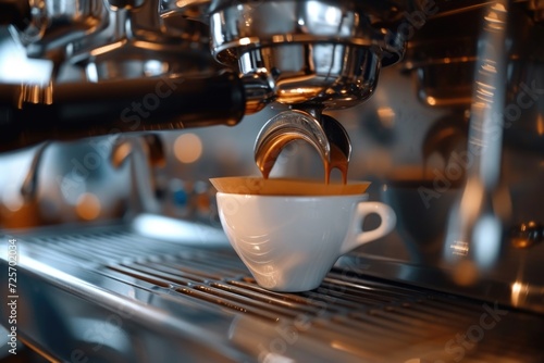 Coffee being poured into a coffee machine. Suitable for coffee-related projects and advertisements