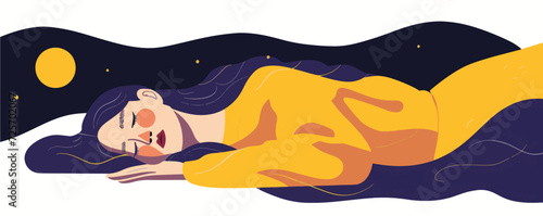 Woman sleeping soundly at night. Minimal simple flat vector style