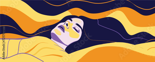 Woman sleeping soundly at night. Minimal simple flat vector style