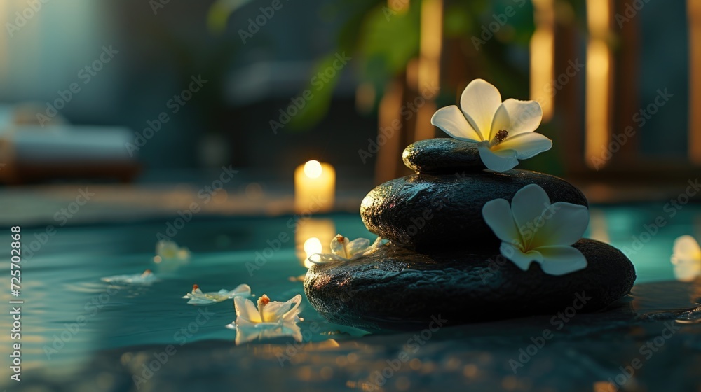 A stack of rocks with delicate flowers placed on top. Perfect for adding a natural touch to any design project A stack of rocks with delicate flowers placed on top. Perfect for adding a natural touch to any design project
