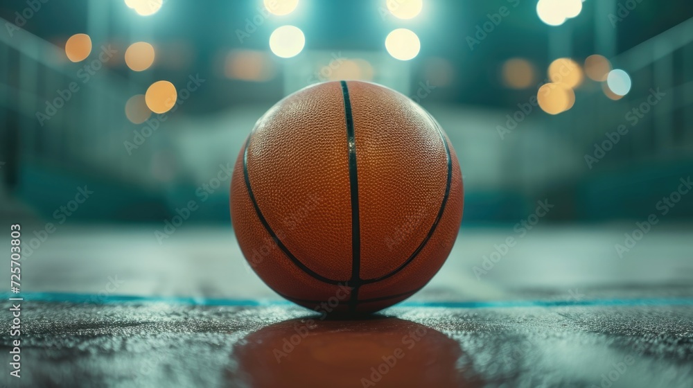 A basketball sitting on top of a basketball court. Suitable for sports-related designs and publications A basketball sitting on top of a basketball court. Suitable for sports-related designs and publications