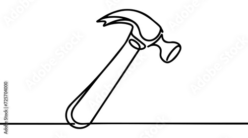 Continuous single one line drawing of hammer construction handyman tool and judge law vector illustration