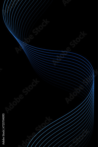 Abstract background with waves for banner. Standart poster size. Vector geometric background with lines. Element for design isolated on black. Blue gradient. Water, ocean. Brochure, booklet