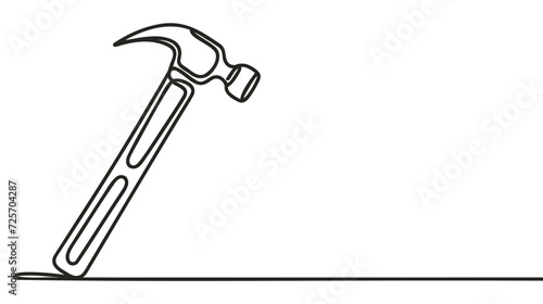 Continuous single one line drawing of hammer construction handyman tool and judge law vector illustration