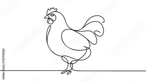 Hen in continuous line art drawing style. Chicken minimalist black linear design isolated on white background.