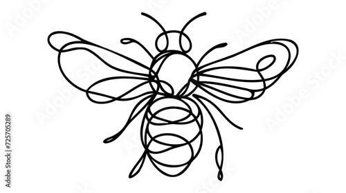 Bee drawn in one line. Tattoo art. Logotype. Sketch. Continuous line drawing insect. Minimalist art.