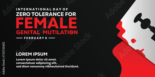 Female Genital Mutilation with Razor and Blood vector illustration. Banners, cards, posters, social media and more. Area for text. Black Background.