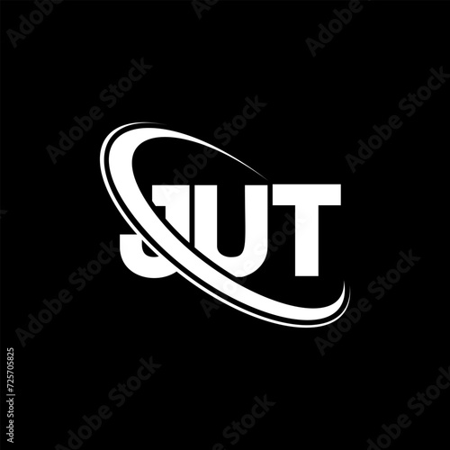 JUT logo. JUT letter. JUT letter logo design. Initials JUT logo linked with circle and uppercase monogram logo. JUT typography for technology, business and real estate brand.