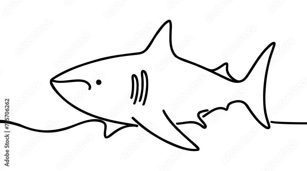 Fototapeta premium Single one line drawing sharks fish. Shark animals, scary jaws and ocean swimming angry sharks.