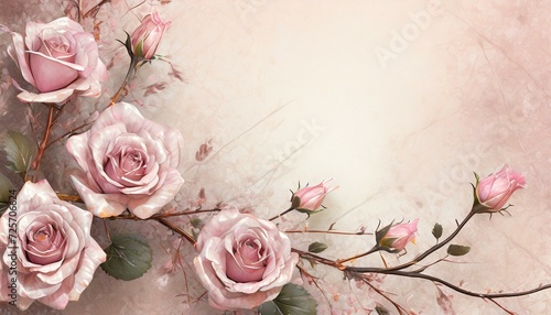 Różowe róże na różowym tle photo
