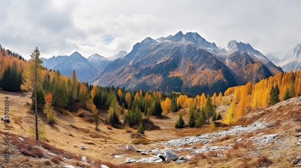 Autumn panorama of mountain lake.