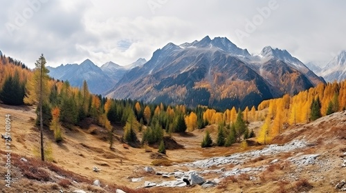 Autumn panorama of mountain lake.