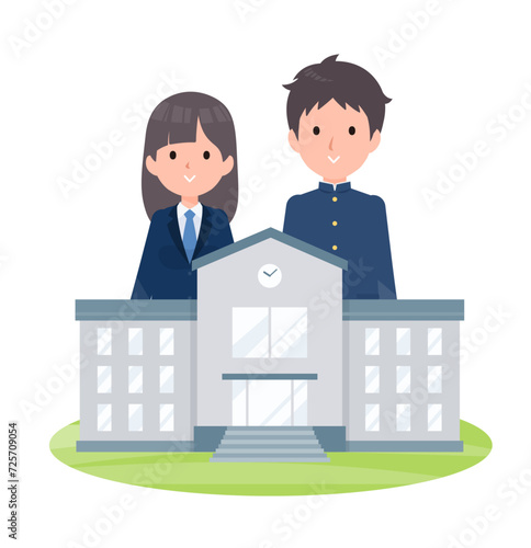学生と学校の校舎イメージ