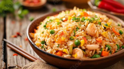  fried rice bowl with shrimp, peas and carrots