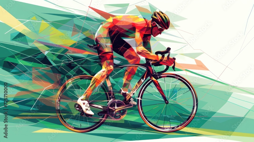 Obraz premium long distance cyclist Geometry in vector on green background --ar 16:9 --v 6 Job ID: 3b7b6fb8-8d96-48b3-9480-f640881341d4