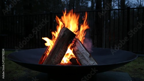 Wallpaper Mural fire burning in fire pit (wood logs ablaze with orange flames) outdoor camping, relaxing scene Torontodigital.ca