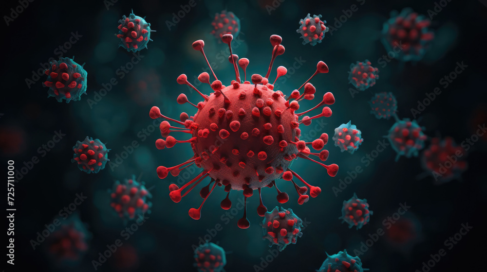 Image of virus - abstract image of virus on dark background, science nanotechnology, medical concept, pathogen, deasease x, measles morbillivirus, long covid Image of virus - abstract image of virus on dark background, science nanotechnology, medical concept, pathogen, deasease x, measles morbillivirus, long covid