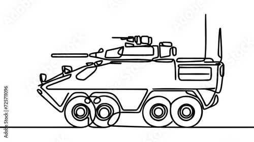 Tank continuous line drawing. One line art of military, armored personnel carrier, infantry fighting vehicle