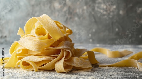 a tastefully arranged pile of pappardelle pasta photo