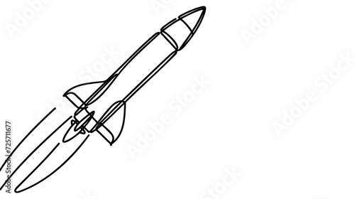 Rocket takeoff. Spaceship launch. Launch of a military ballistic missile. One continuous line. Linear.