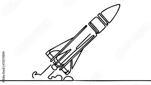 Rocket takeoff. Spaceship launch. Launch of a military ballistic missile. One continuous line. Linear.