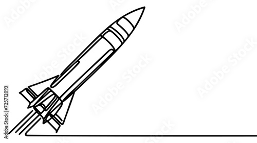 Rocket takeoff. Spaceship launch. Launch of a military ballistic missile. One continuous line. Linear.